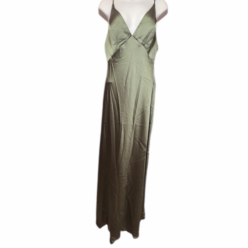 NWT JENNY YOO Eloise Luxe Satin Dress Olive Women’s Size 10 6411 - Picture 4 of 12